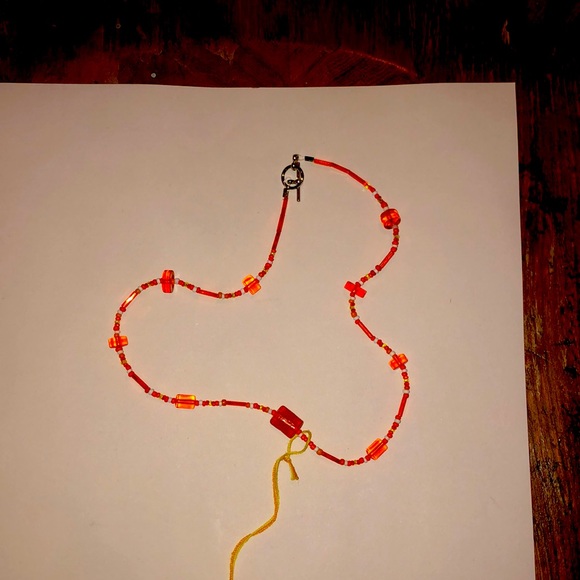 Handmade by Me, Women’s Necklace, Beaded, Orange, White, Clear, - Picture 1 of 3